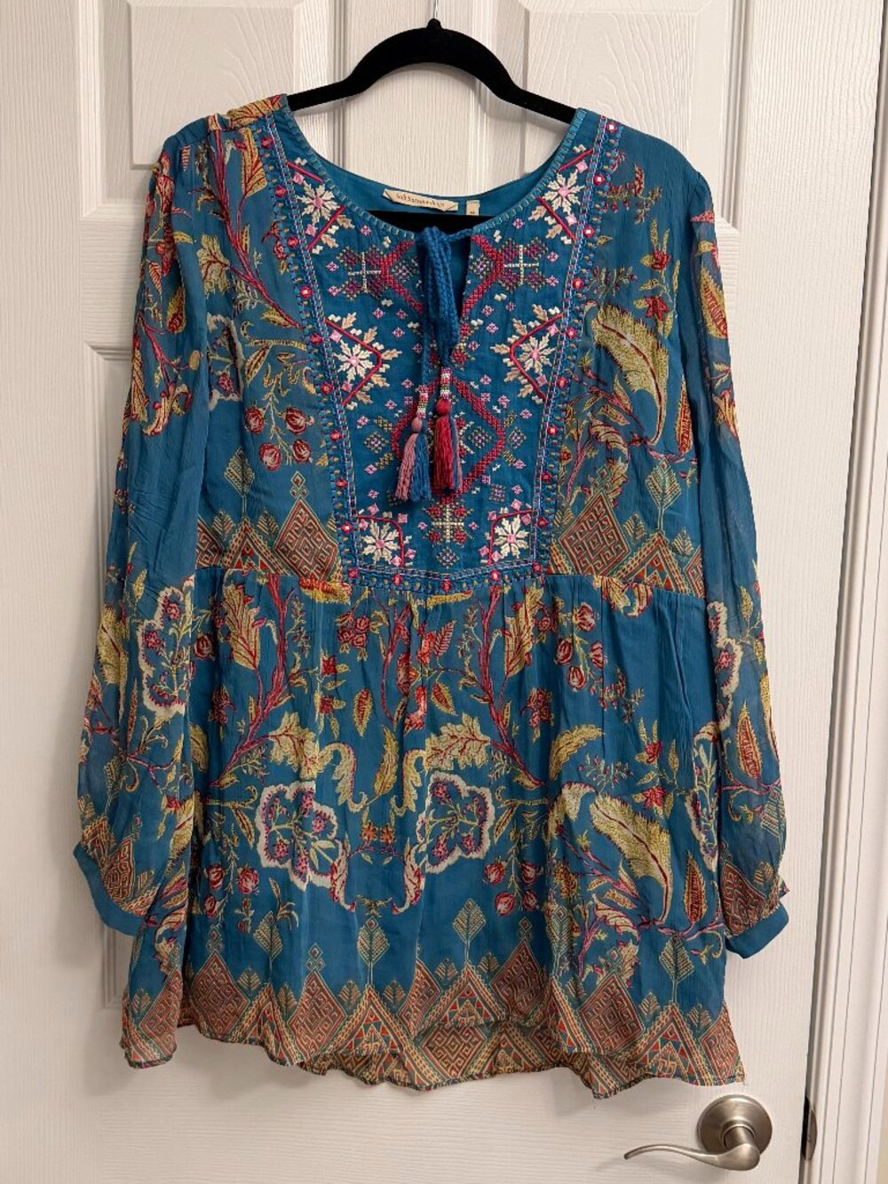 SOFT SURROUNDINGS teal blue floral boho tunic top (XL) - Picture 3 of 9